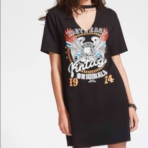 Cutout Choker Neck Graphic T-shirt Dress
